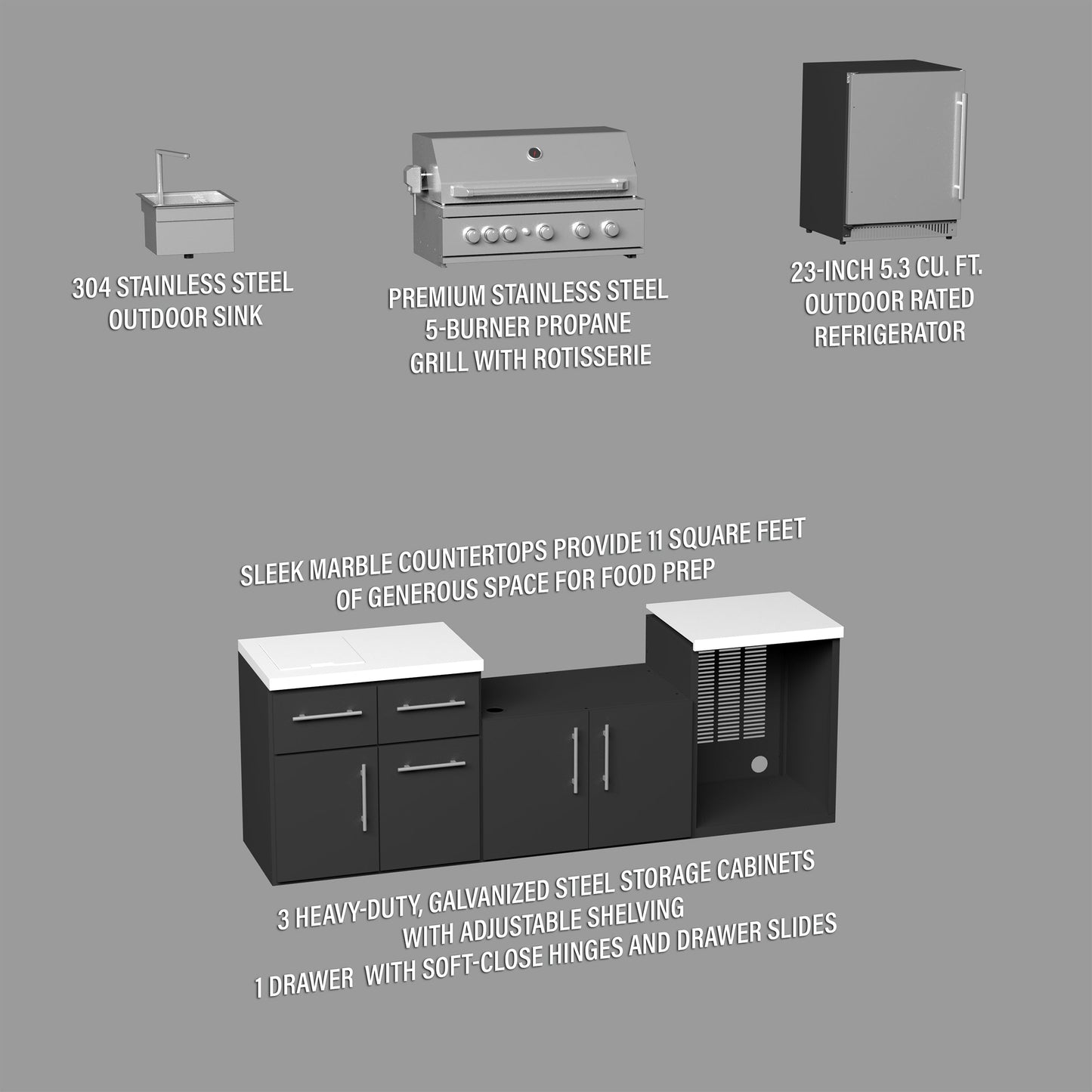 Emory 9' Galvanized Steel Outdoor Kitchen Island