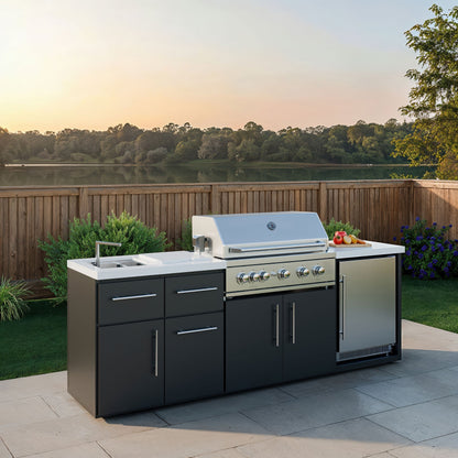 Emory 9' Galvanized Steel Outdoor Kitchen Island