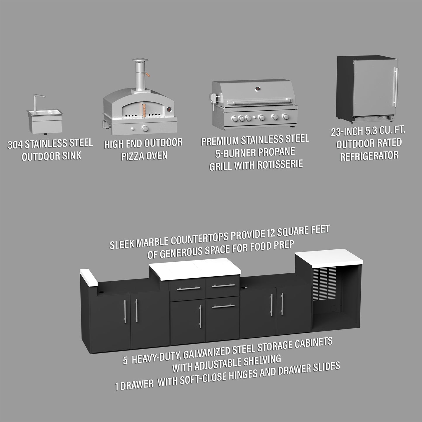 Emory 12' Galvanized Steel Outdoor Kitchen Island